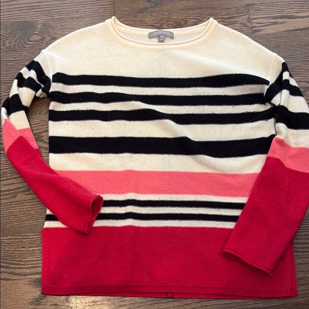 Striped Sweater with Red and Black Accents cashmere small amount of pilling
